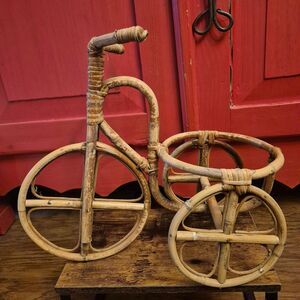 Wicker Tricycle Plant Holder 14 X 13 x 6.5 for 6" Pot Rattan Weathered Bike BOHO